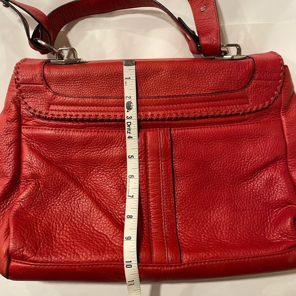 Leather Bag ORYANY Red Pebble Leather Satchel Bag Adj Strap Metal Hardware - Picture 8 of 16